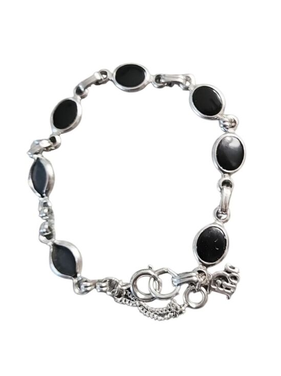 Dior Jewelry - Christian Dior Sterling Silver Black Onyx Oval Link 7.5" Bracelet w/Safety Chain